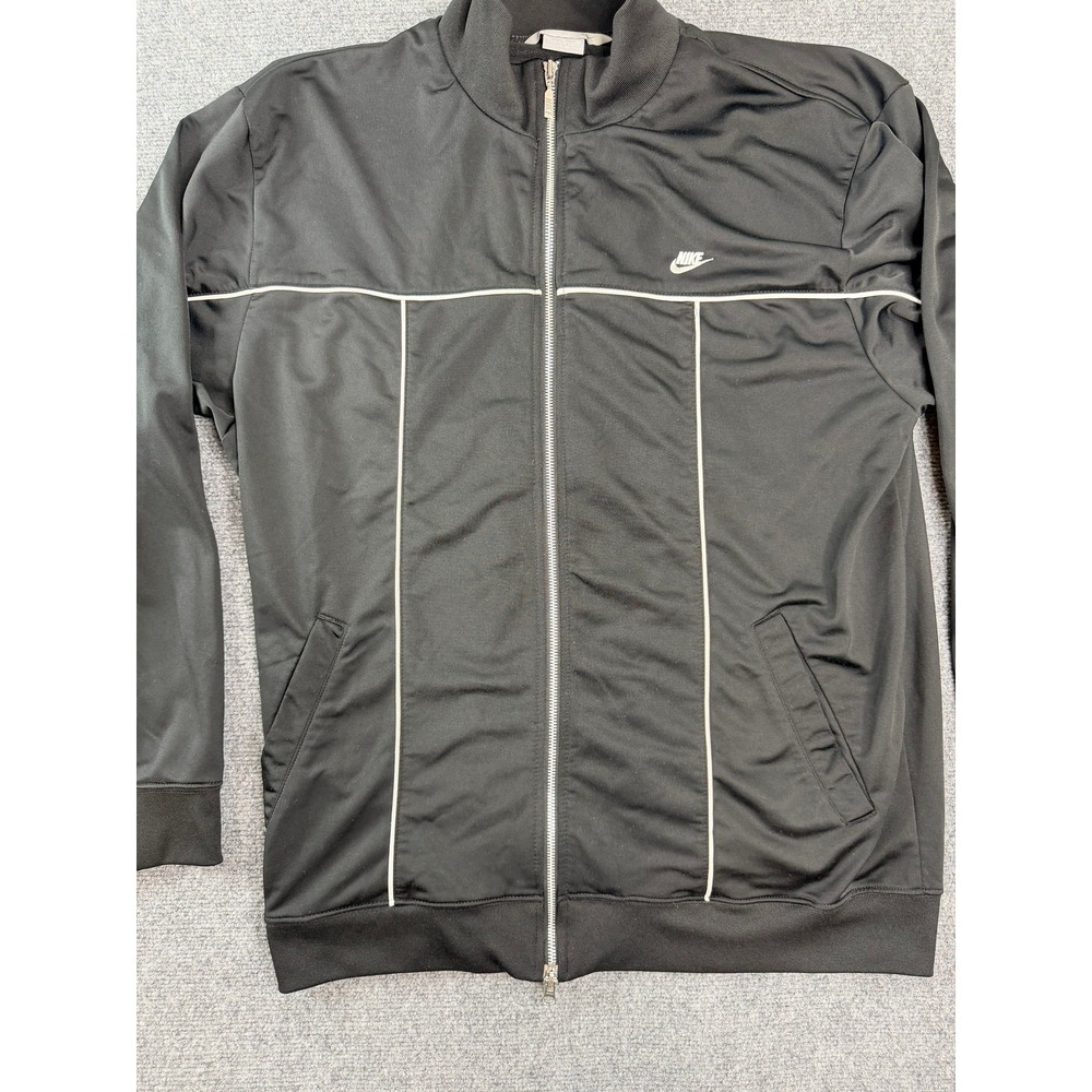 Vintage Nike Men's Track Jacket XXL Black Full Zip White Stripe Athletic